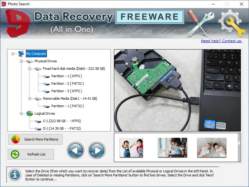 Screenshot of Windows Free Hard Drive Recovery Tool