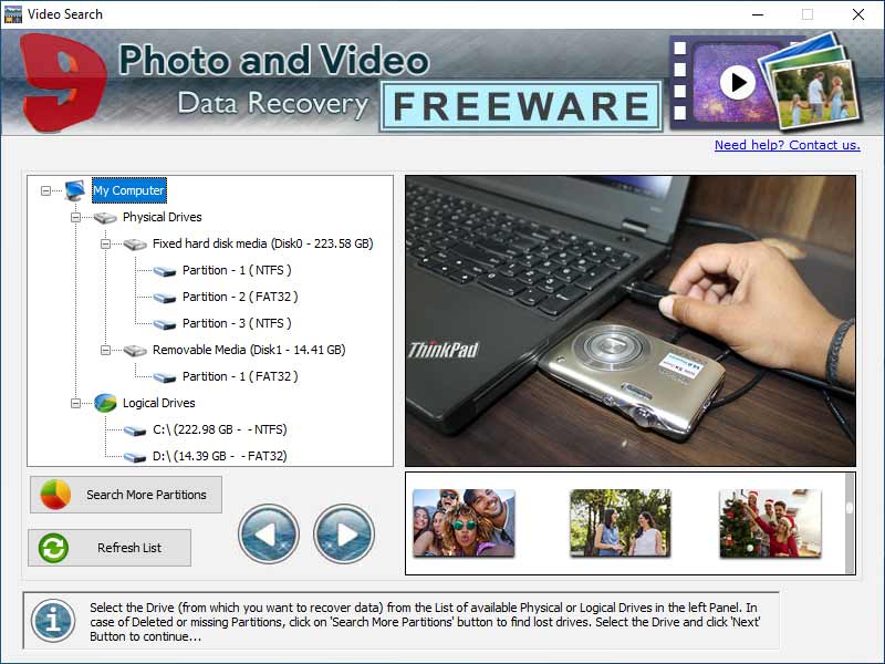 Screenshot of Free Deleted Photos/Videos Recovery Tool